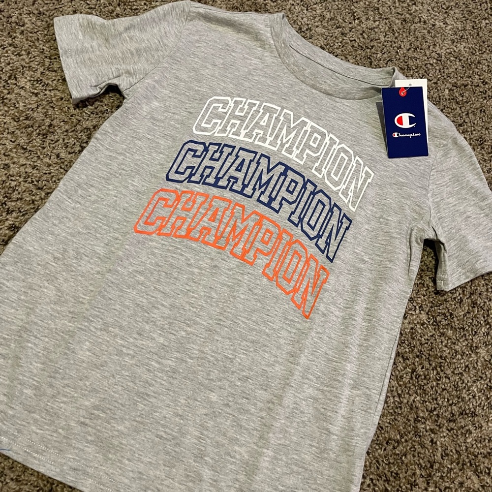 Champion Kids Gray Tee with Blue and Orange Accents
